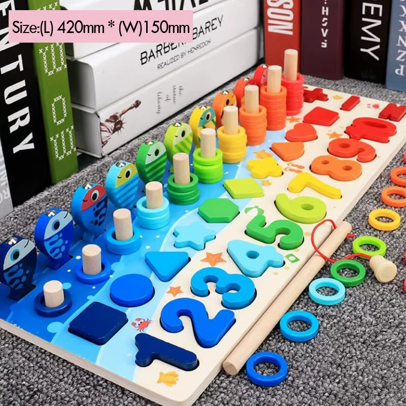 Wooden Montessori Number & Shape Sorting Puzzle – Educational Counting Toy for Toddlers