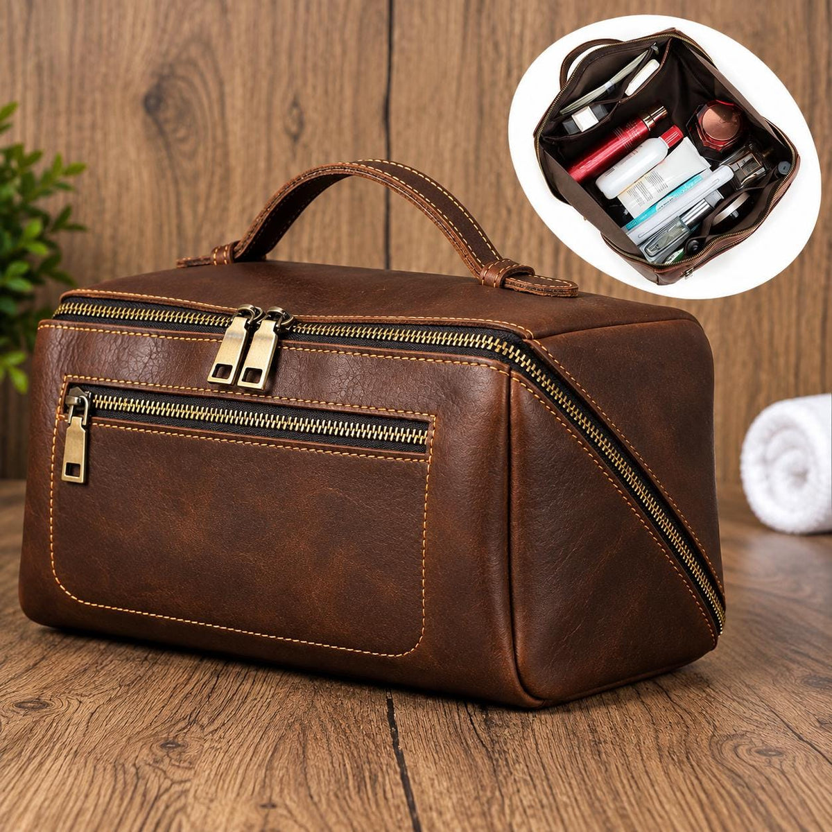 Leather Toiletry Bag for Men, Custom Dopp Kit Travel Bag, Personalized Shaving Cosmetic Bag, Groomsmen Gift, Dante