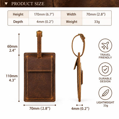 Marlow-Personalized Leather Luggage Tag with AirTag Holder Set of 1-2-4 , Custom Engraved Travel Suitcase Bag Tag, Groomsmen Gift, Marlow