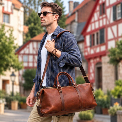 Leather Duffle Bag for Men, Custom Travel Weekender Bag, Personalized Mens Overnight Carry On Bag, Ferlino