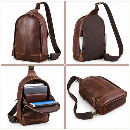 Leather Sling Bag for Men, Custom Crossbody Backpack Fits 13.3 Inch Laptop, One Shoulder Chest Bag, Bellagra