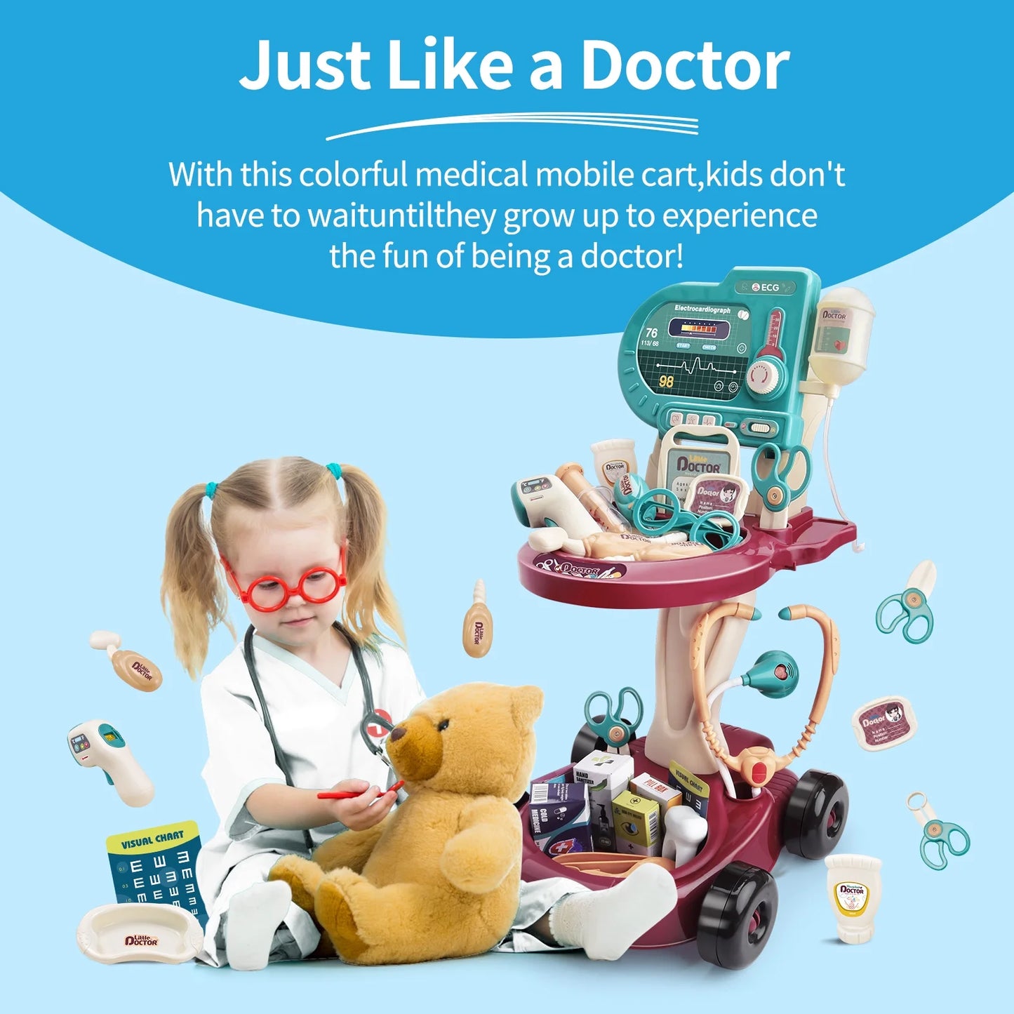 Medical Play Set for Kids – 24-Piece Doctor Kit with Toy Cart for Boys & Girls
