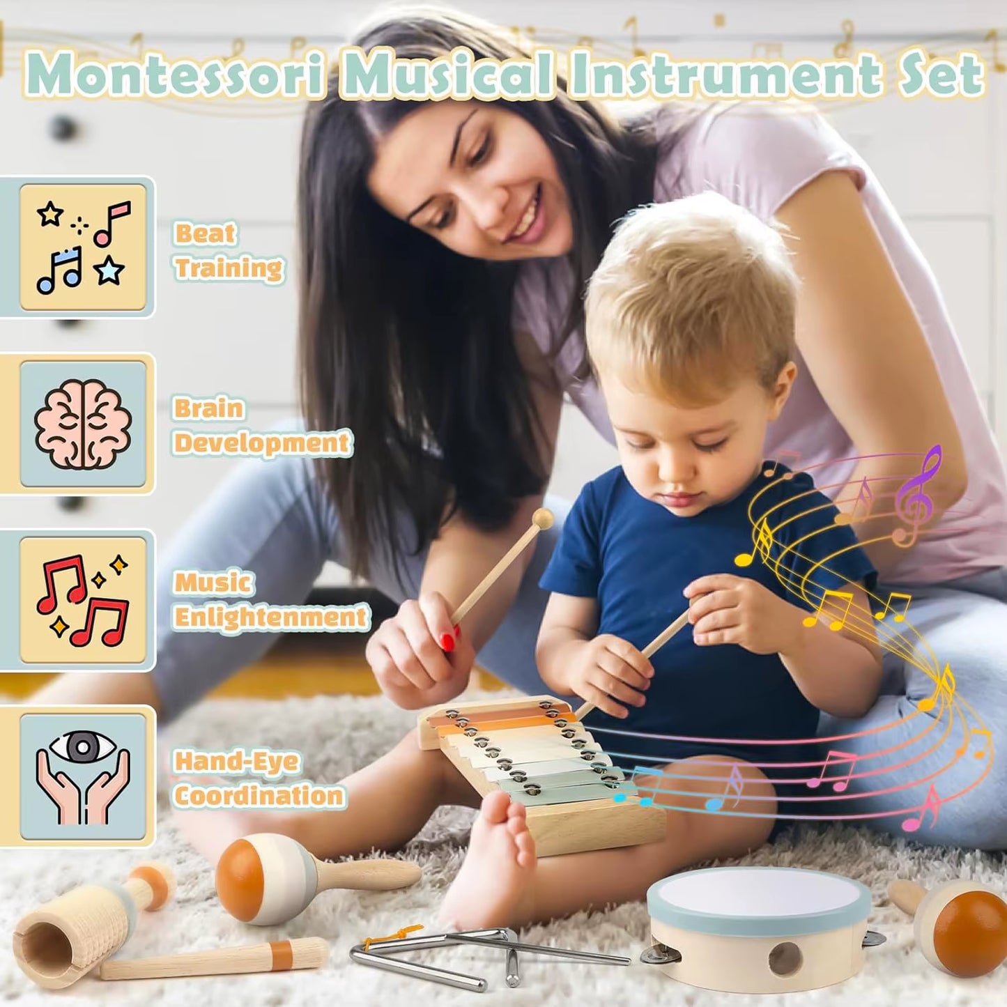 Educational Montessori Percussion Instruments – Wooden Musical Toy Set for Kids