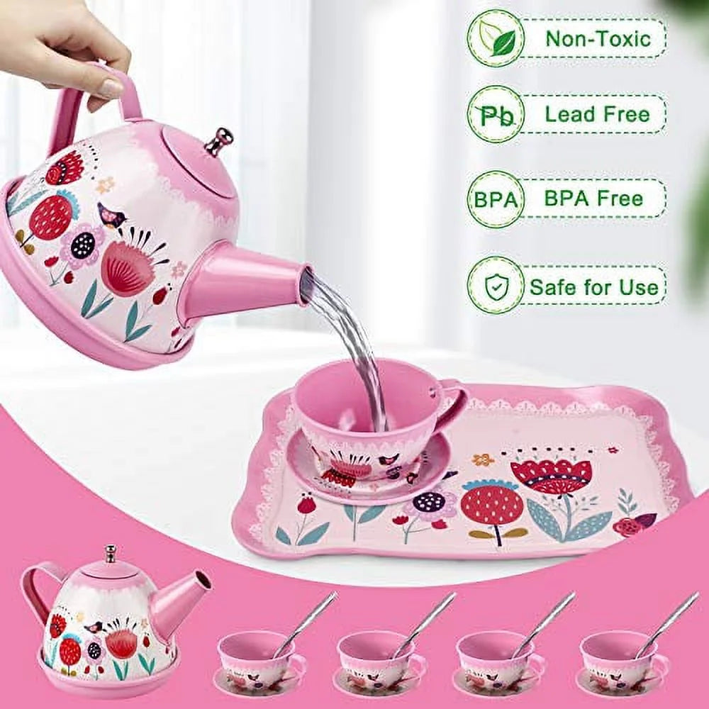 Kids Tea Party Playset – Princess Kitchen Toy with Teapot, Dessert & Carrying Case