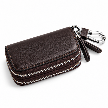 Linea Genuine Leather Double Zipper Key Case Wallet with Carabiner Clip