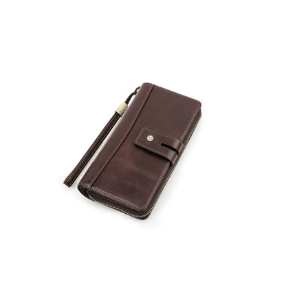 Aveline Handcrafted Genuine Leather Long Wallet with Wristlet & Zipper Pocket