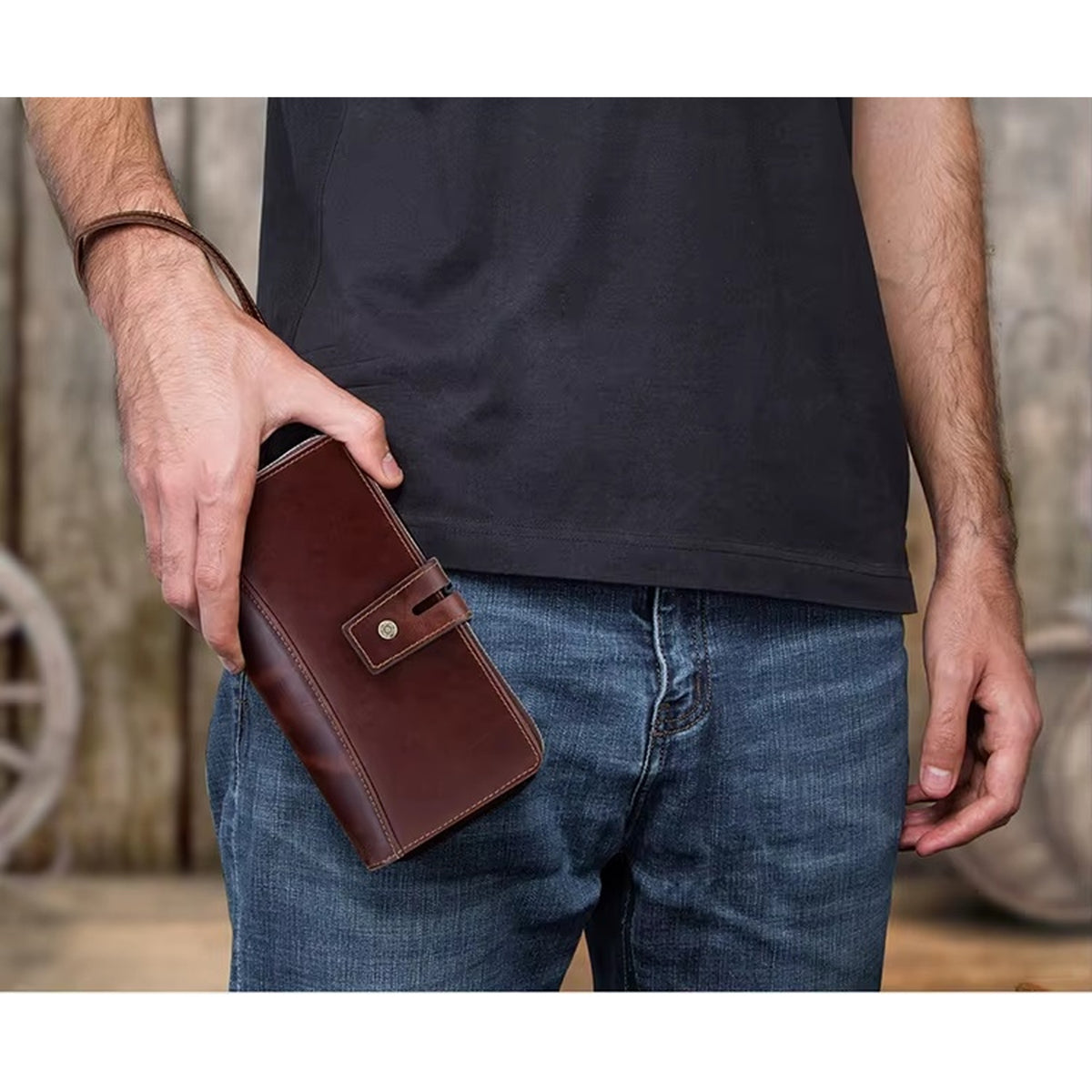 Aveline Handcrafted Genuine Leather Long Wallet with Wristlet & Zipper Pocket