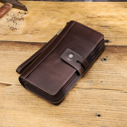 Aveline Handcrafted Genuine Leather Long Wallet with Wristlet & Zipper Pocket