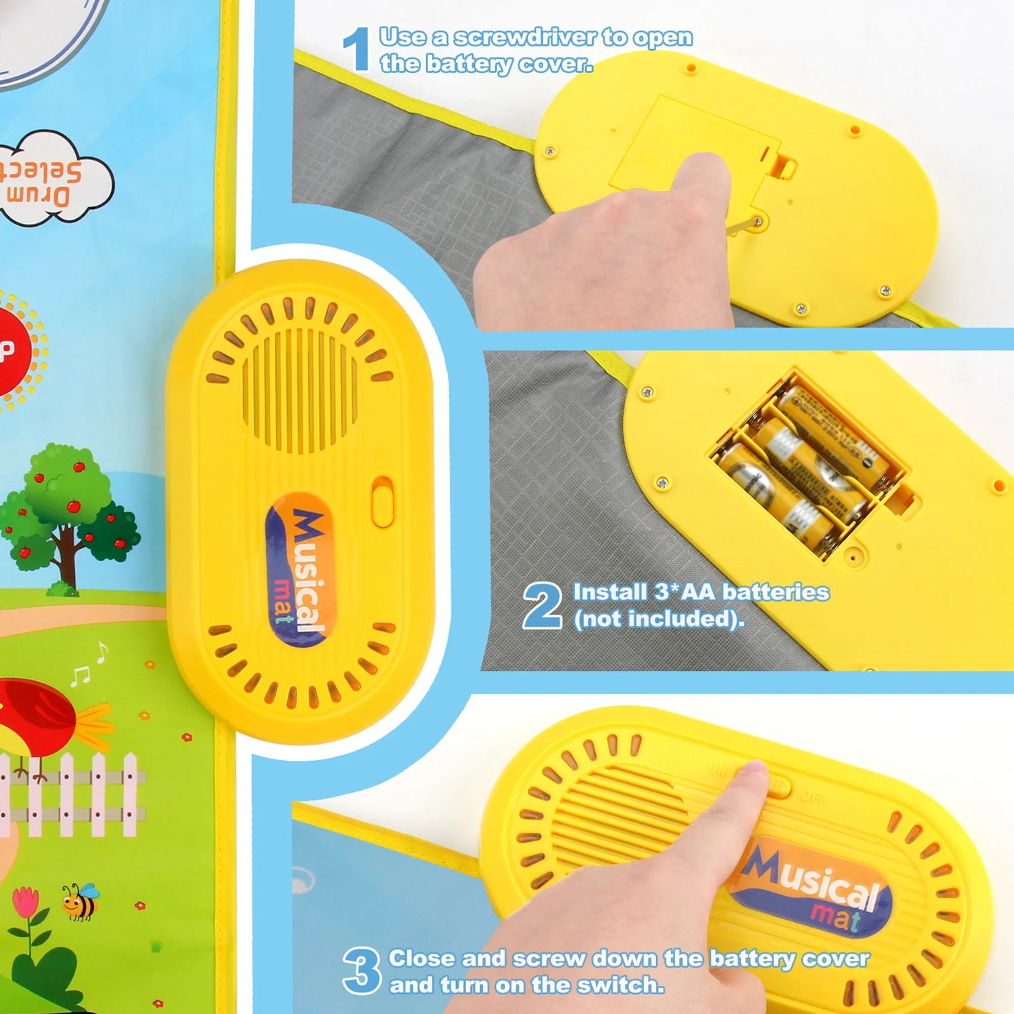 3-in-1 Musical Mat Toy – Piano & Drum Floor Blanket with Sticks for Toddlers Ages 1–3