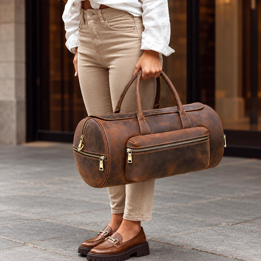 Leather Duffle Bag, Custom Travel Weekender Bag, Vintage Barrel Gym Bag, Personalized Overnight Carry On Bag, Arvello
