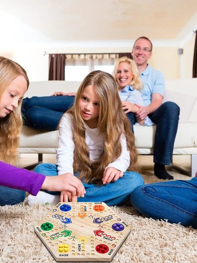 Multicolor Wooden Fast Track Board Game – Ludo & Checkers for 4-6 People