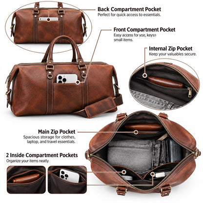 Leather Duffle Bag for Men, Custom Travel Weekender Bag, Personalized Mens Overnight Carry On Bag, Ferlino