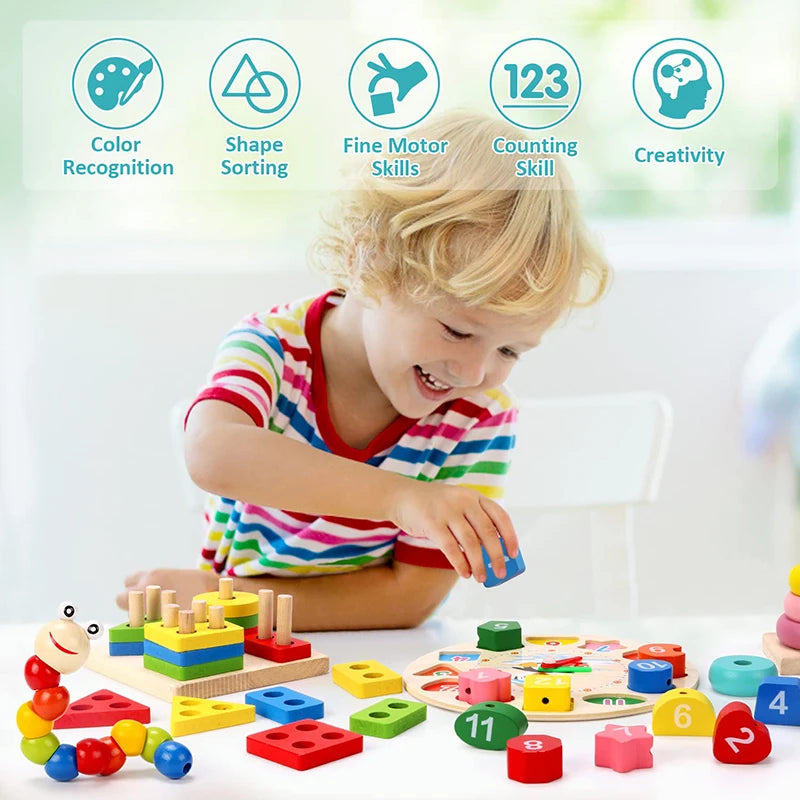 Montessori Wooden Toys Set – 5-6 Piece Educational Puzzle & Learning Toy for Babies