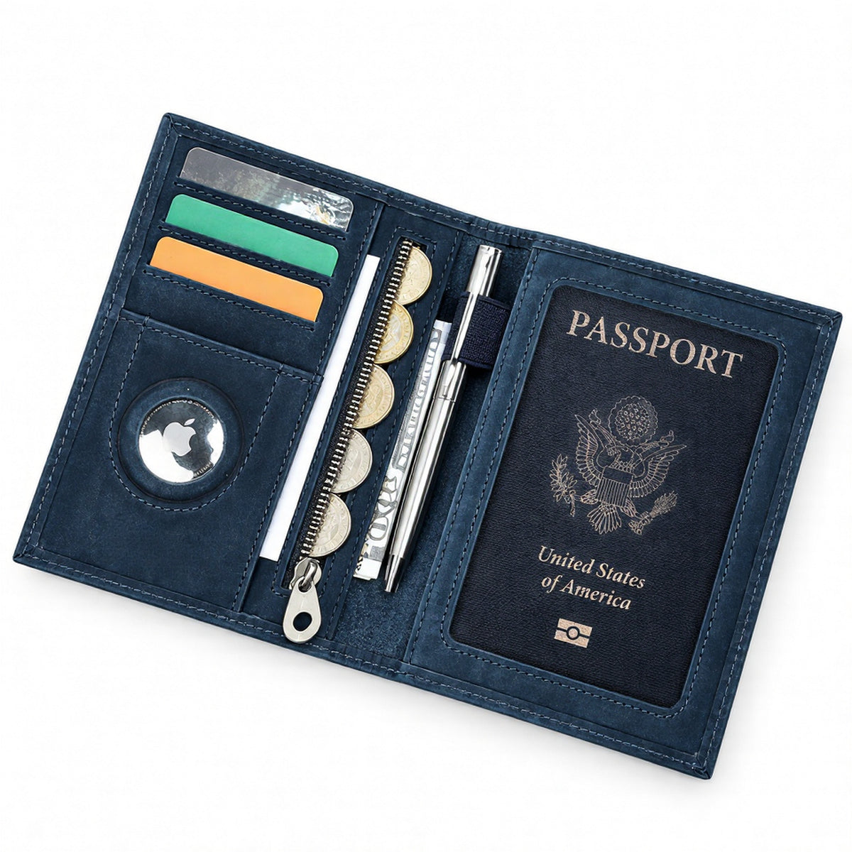 Navara - Genuine Crazy Horse Leather AirTag & RFID Passport Wallet