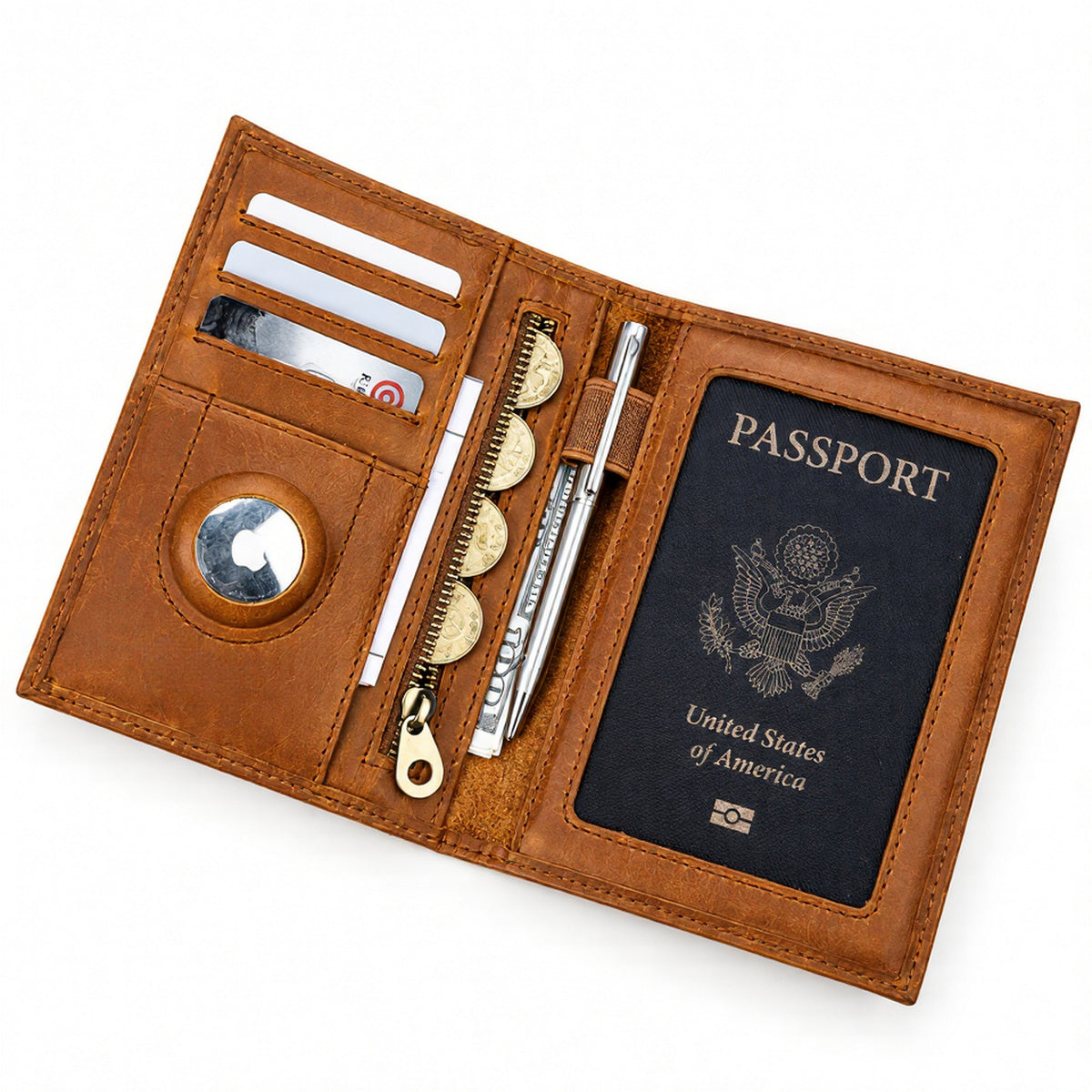 Navara - Genuine Crazy Horse Leather AirTag & RFID Passport Wallet