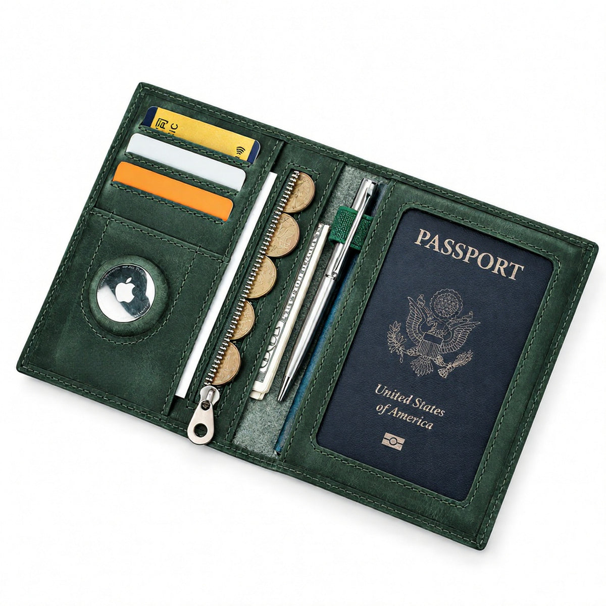 Navara - Genuine Crazy Horse Leather AirTag & RFID Passport Wallet