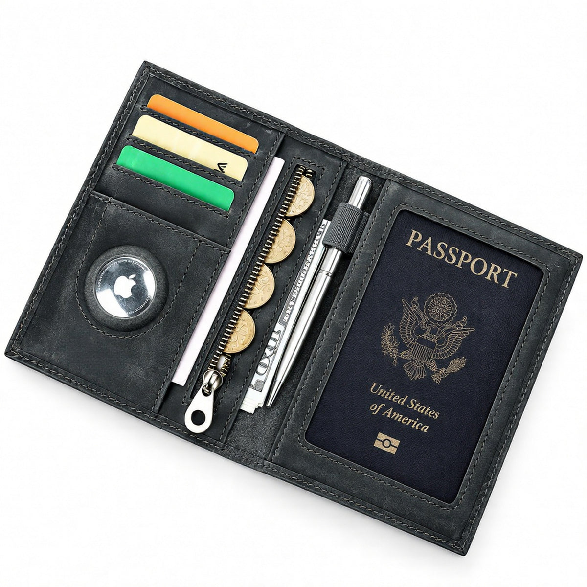 Navara - Genuine Crazy Horse Leather AirTag & RFID Passport Wallet