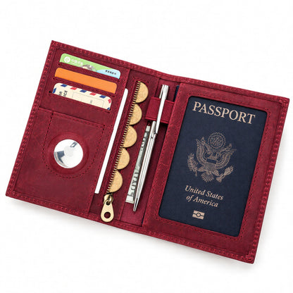 Navara - Genuine Crazy Horse Leather AirTag & RFID Passport Wallet