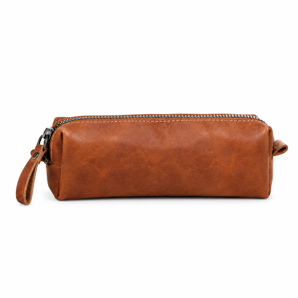 Keane handcrafted tan brown leather pencil case pen pouch on desk with fountain pen - Yubello