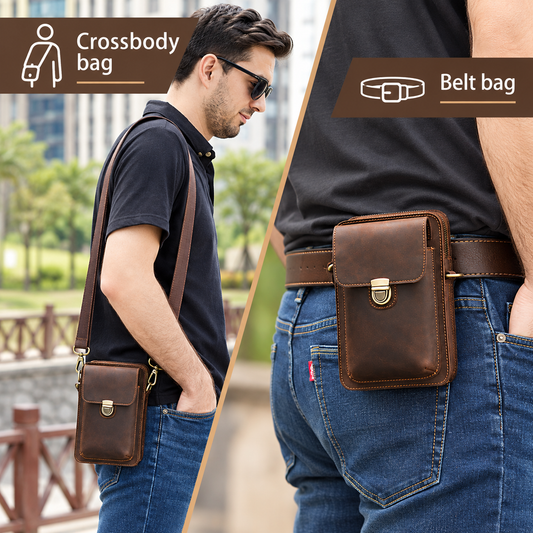 Santino Handcrafted Genuine Leather Crossbody Bag, Belt Bag & EDC Travel Pouch
