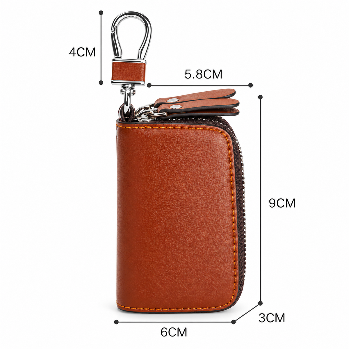 Linea Genuine Leather Double Zipper Key Case Wallet with Carabiner Clip