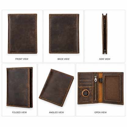 Navara - Genuine Crazy Horse Leather AirTag & RFID Passport Wallet