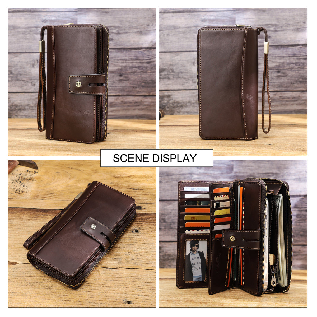 Aveline Handcrafted Genuine Leather Long Wallet with Wristlet & Zipper Pocket