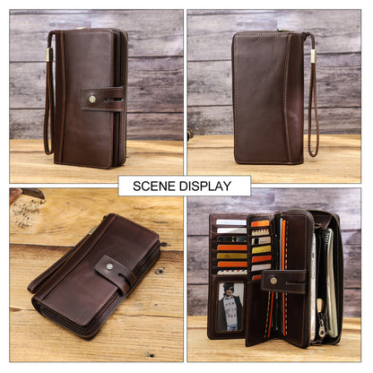 Aveline Handcrafted Genuine Leather Long Wallet with Wristlet & Zipper Pocket
