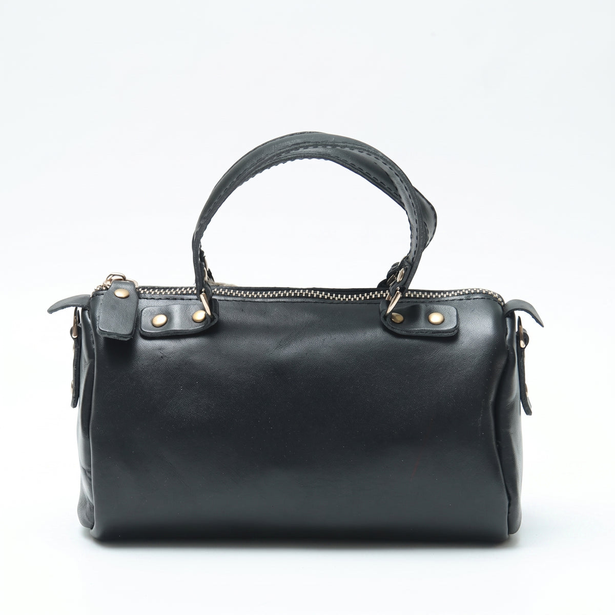 Marais handcrafted black Crazy Horse leather barrel bag mini duffle purse - Yubello