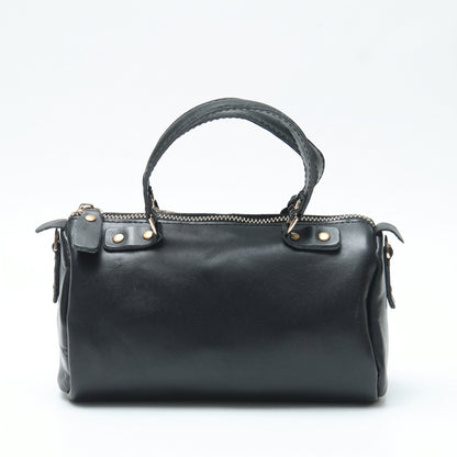 Marais handcrafted black Crazy Horse leather barrel bag mini duffle purse - Yubello