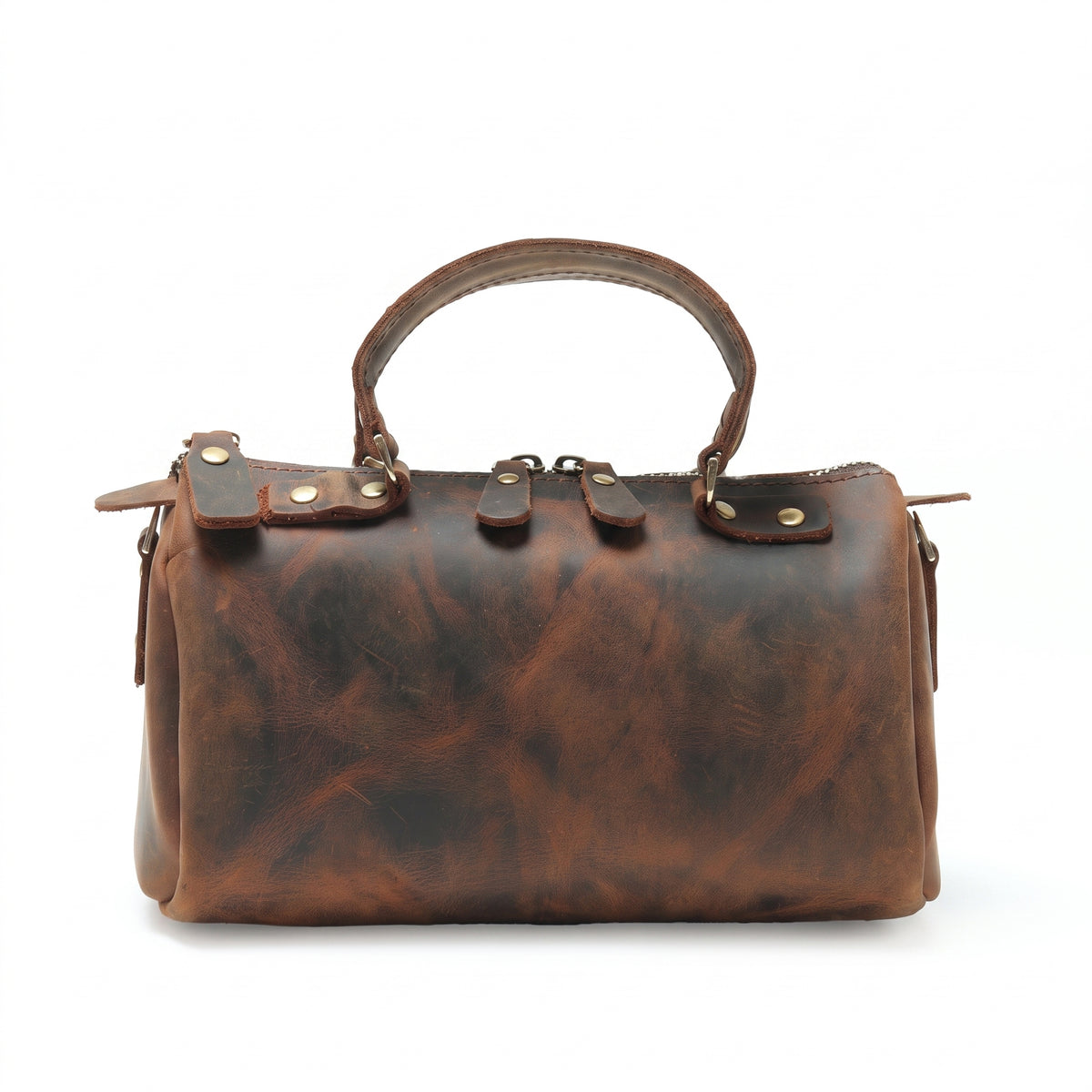 Marais handcrafted brown Crazy Horse leather barrel bag mini duffle purse - Yubello