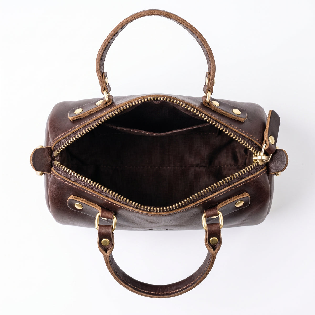 Marais handcrafted brown Crazy Horse leather barrel bag mini duffle purse - Yubello