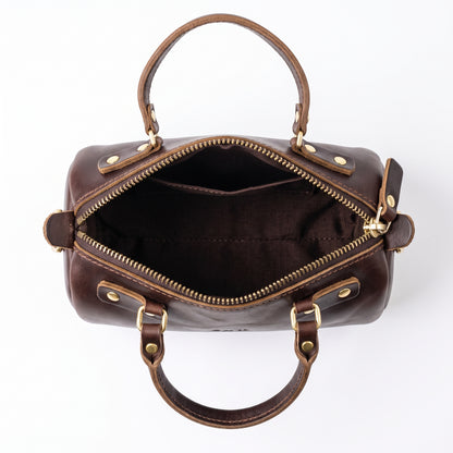 Marais handcrafted brown Crazy Horse leather barrel bag mini duffle purse - Yubello