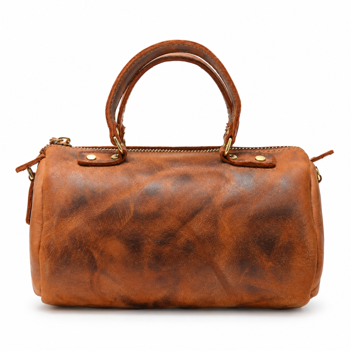 Marais handcrafted tan Crazy Horse leather barrel bag mini duffle purse - Yubello