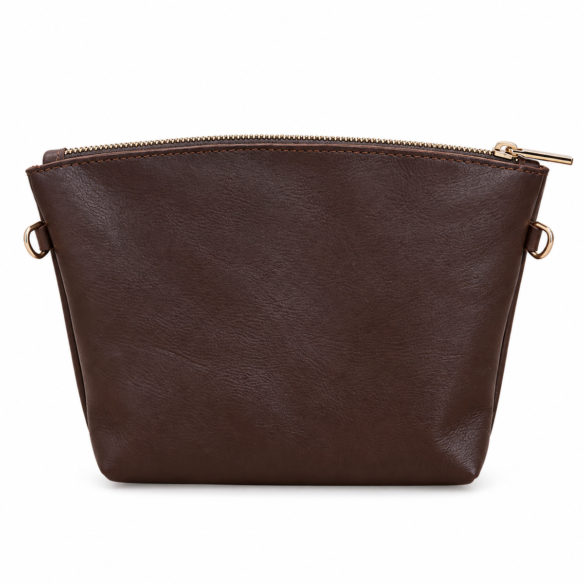Meridian handcrafted chestnut leather wristlet clutch bag with zipper front view - Yubello