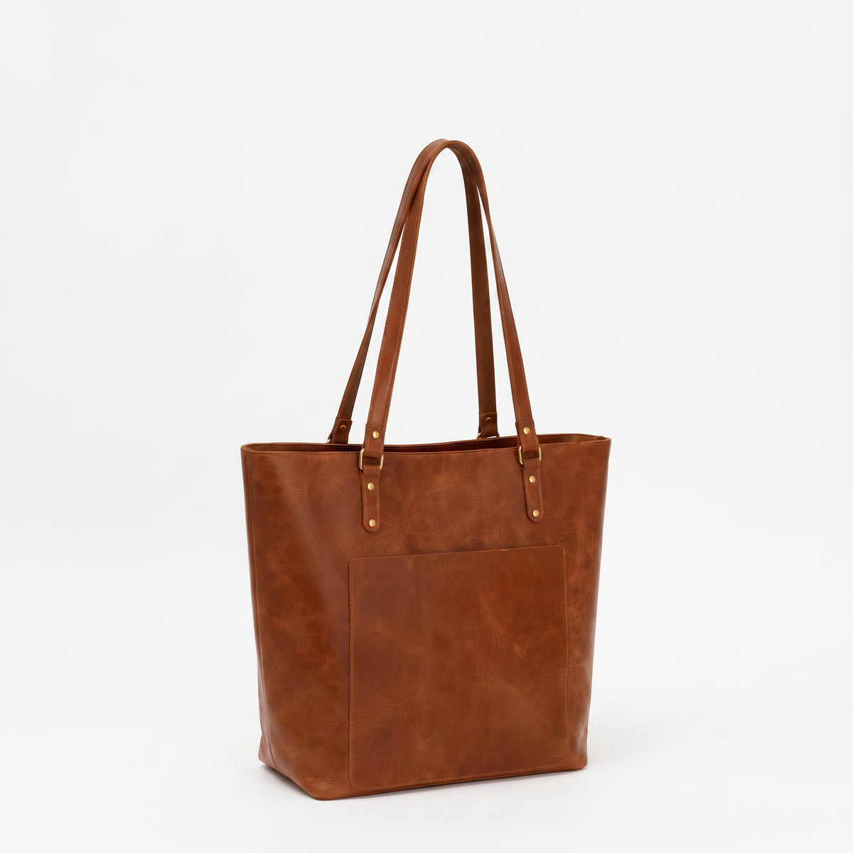 Valdoria handcrafted brown leather tote bag front view - Yubello