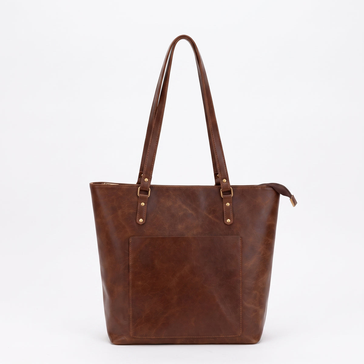 Valdoria handmade chestnut leather shoulder bag - front view - Yubello
